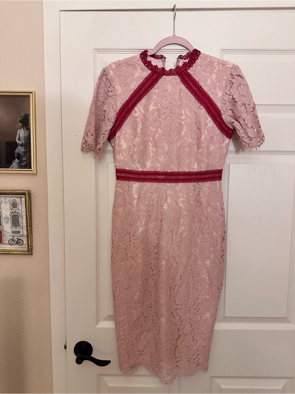 Rachel Parcell Pink Lace Dress with Red Trim
